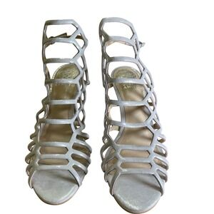 Vince Camuto Women's Heels Size 8.5M Paxton Silver Metallic Cage Strappy Shiny